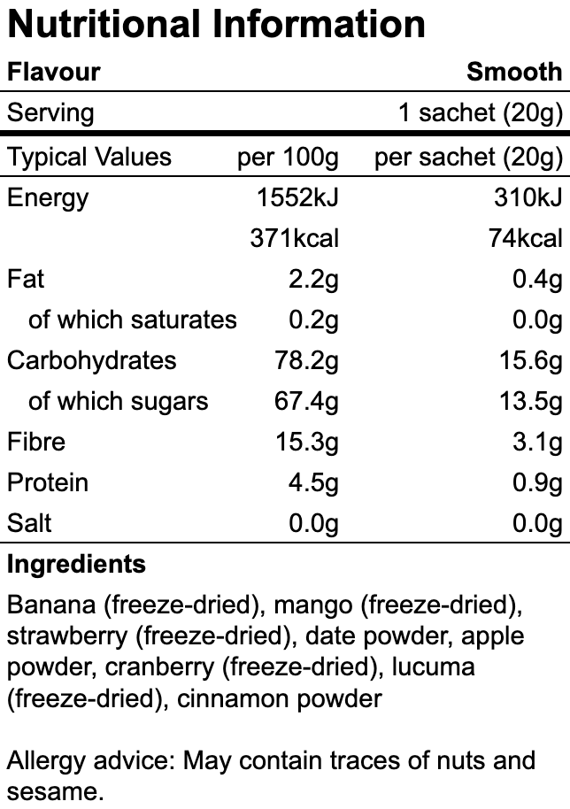 Smooth nutrition facts